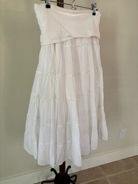 Style & Co. Petite White Cotton Strapless Tiered Dress/Skirt